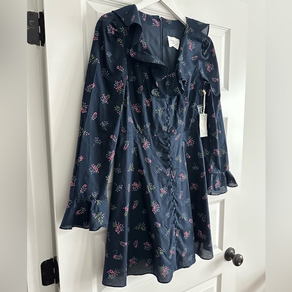 HYACINTH HOUSE Navy Floral Ruffle Neck Norah Mini Dress NWT - Picture 9 of 15